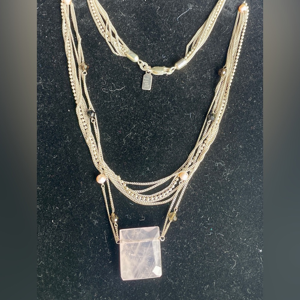 Vintage J.Jill 925 Silver Multi-row Rose Quartz Pendant Choker. Pretty!!